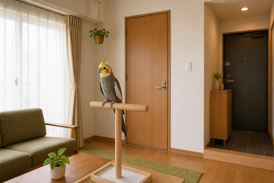 インコの脱走と誤食を防ぐため窓とケージの扉を確認する室内の様子