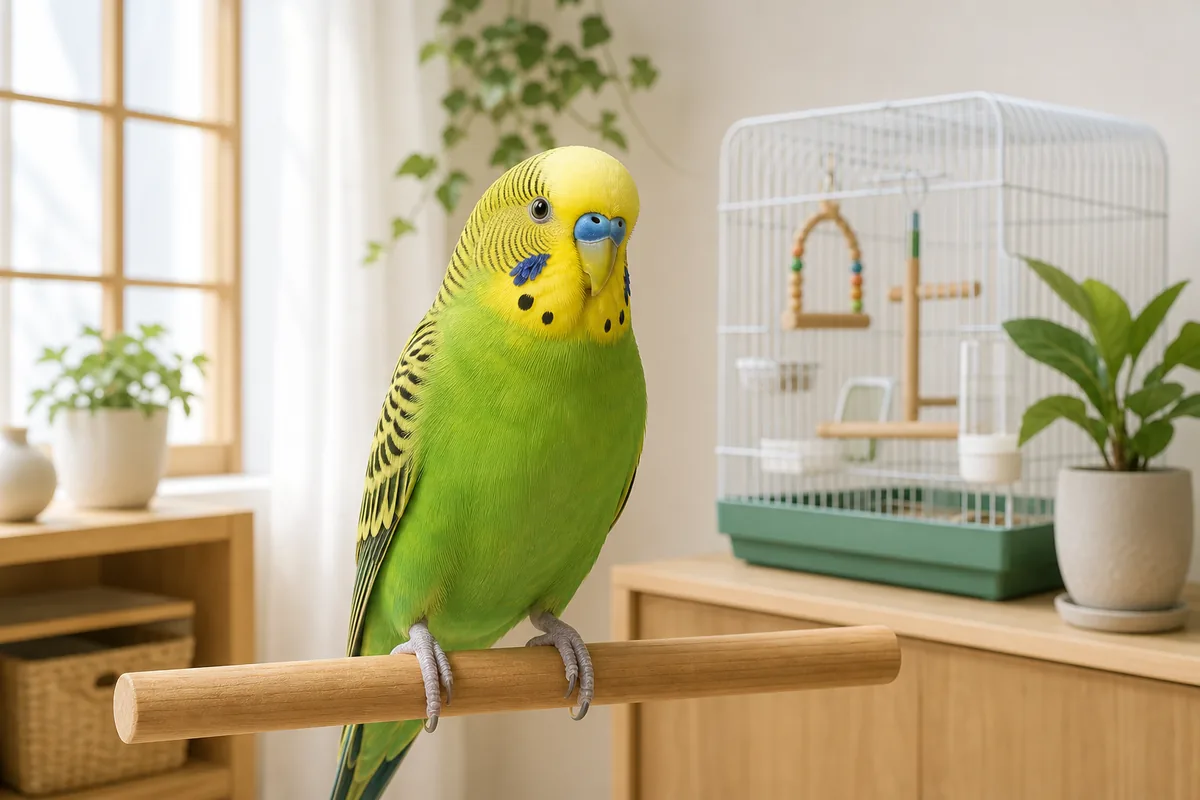セキセイインコが暮らす明るい室内とケージ